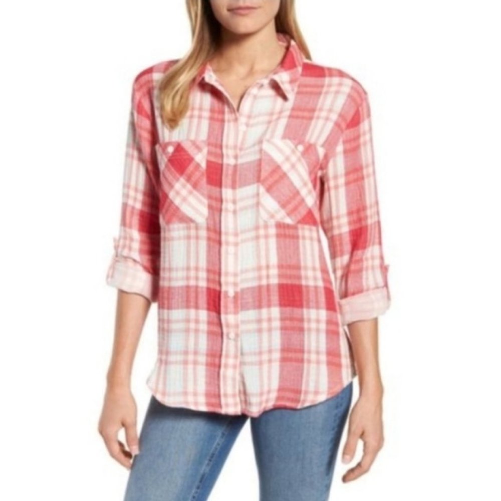 SANCTUARY Red White Plaid Button Down “Tomboy” Shirt – S